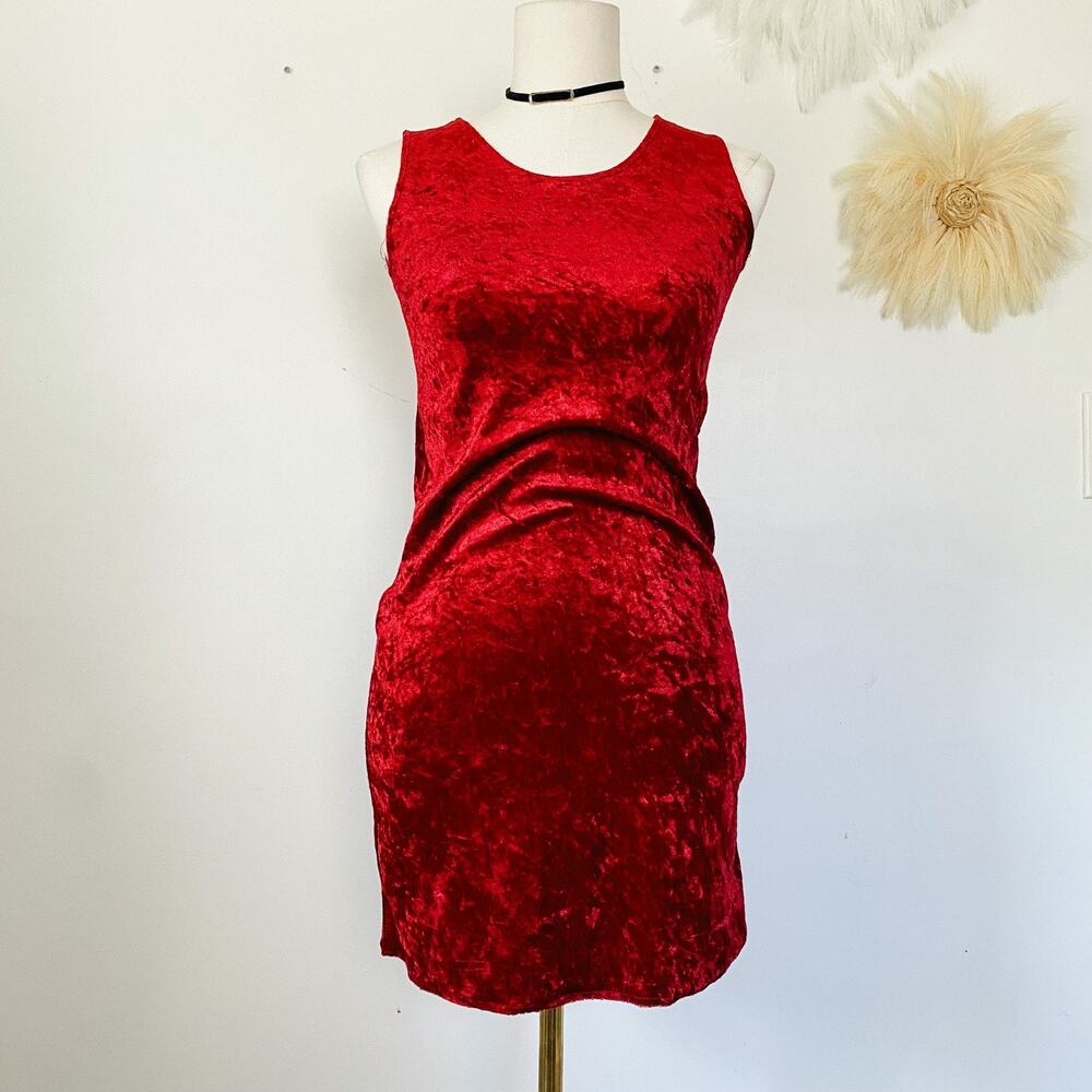 Vtg Jo Ann Stores Womens Y2K Crushed Velvet Mini Dress Size L Red Vampy Holidays